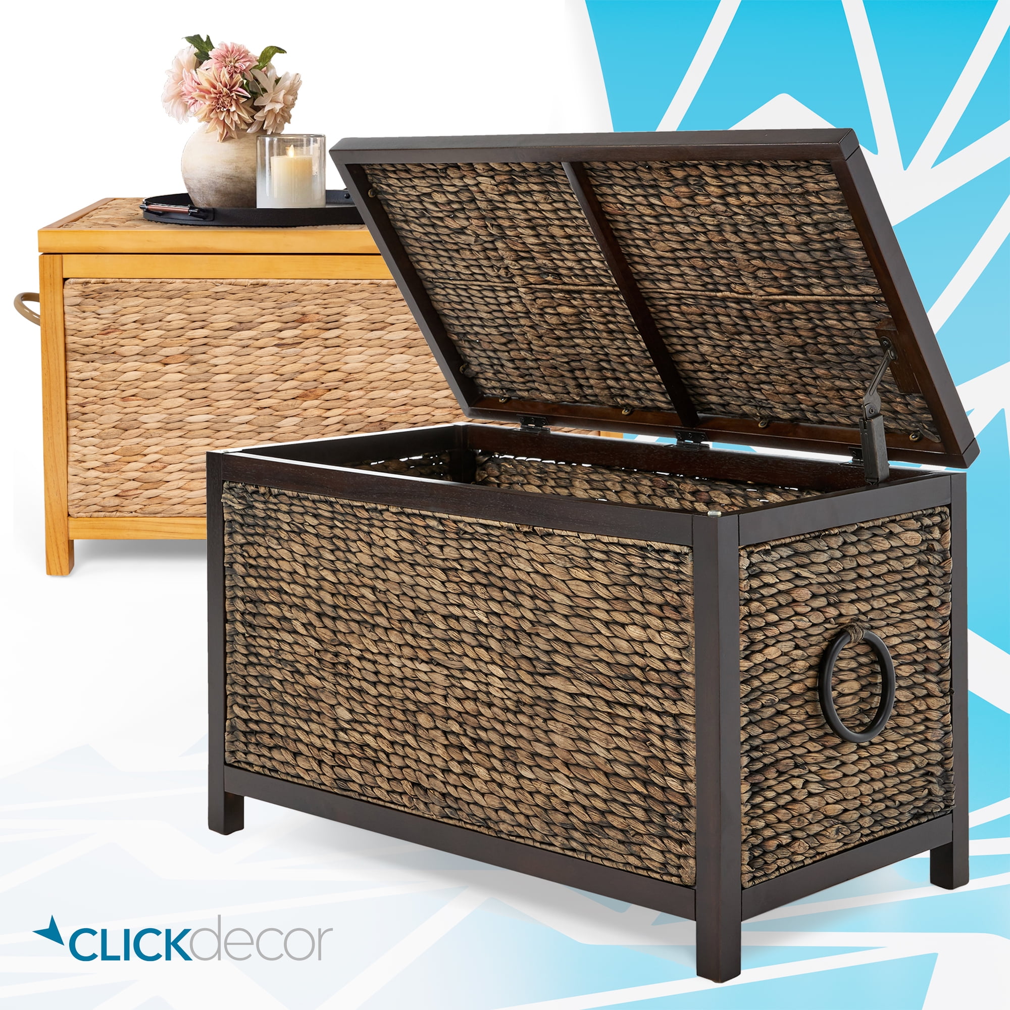 ClickDecor Wilson Farmhouse Wicker Trunk Acacia 30" Storage Basket Rustic Brown