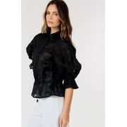 Button-down Collar Neck Embroidered Top
