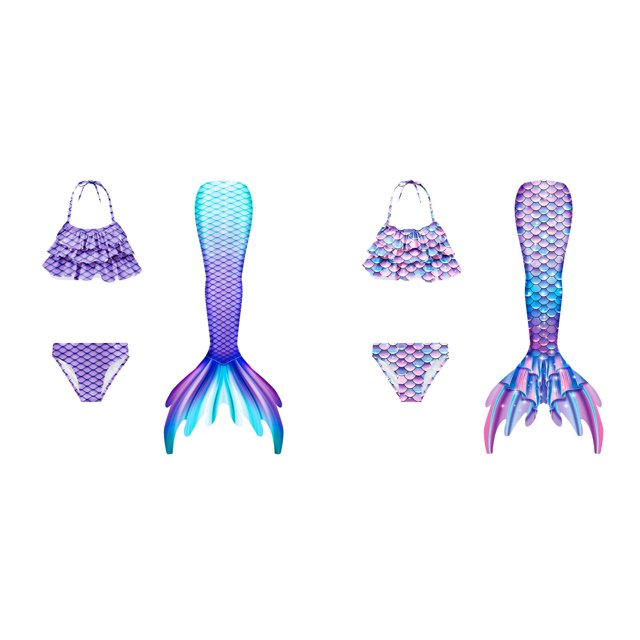 (2-Pack) Rinsvye Themed Girls Bikini Swimsuit Three Piece Set For Summer Beach And Pool Days
