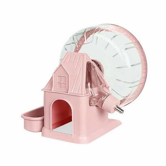 4 in 1 Quiet Hamster Exercise Wheel, Multi Functional Hamster House with Running Wheel, Water Bottle, Food Bowl Pink