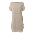 thumbnail image 4 of Women's Summer Dress Classic Patchwork Chiffon Round Neck Short Sleeve Dress (Khaki M), 4 of 4