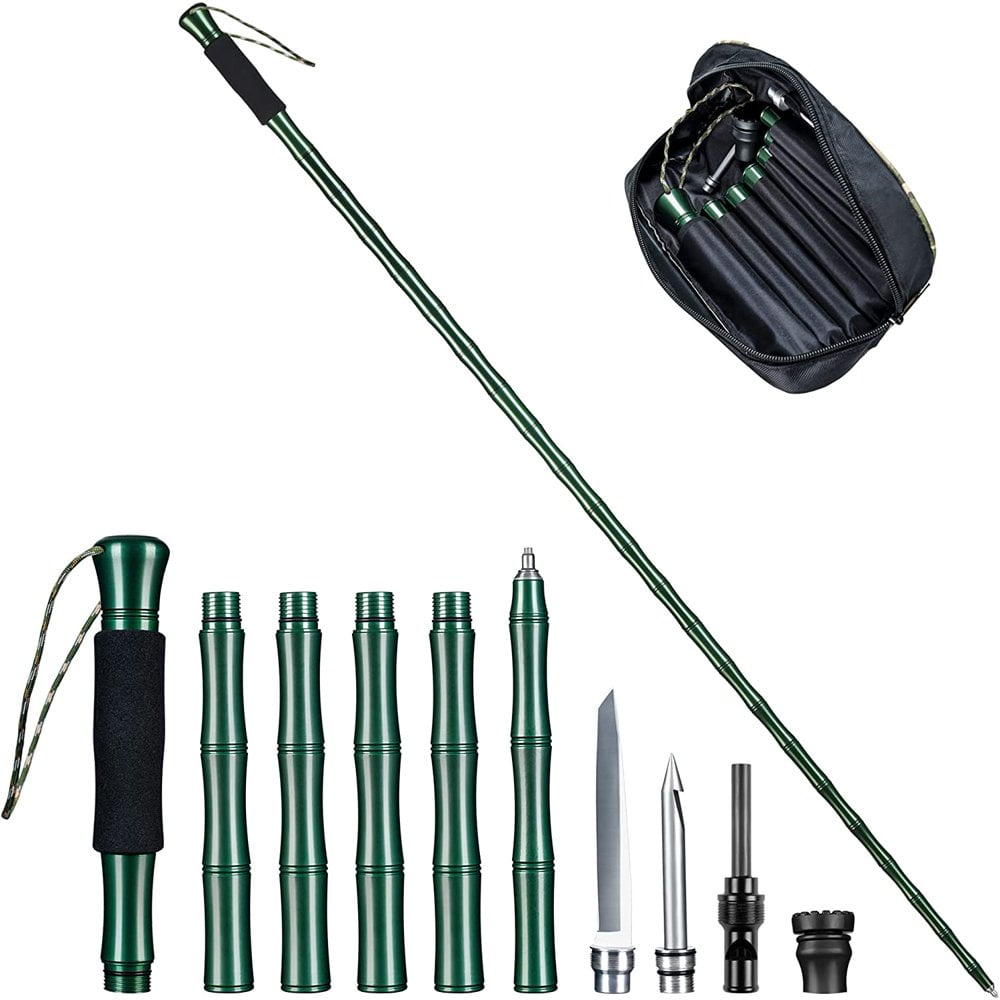 JUNWELL Multifunctional Folding Trekking Poles Collapsible Walking Stick - Hiking Portable Supplies & Multi-Tool for Survival While Hiking Camping Cross-Country(Green)