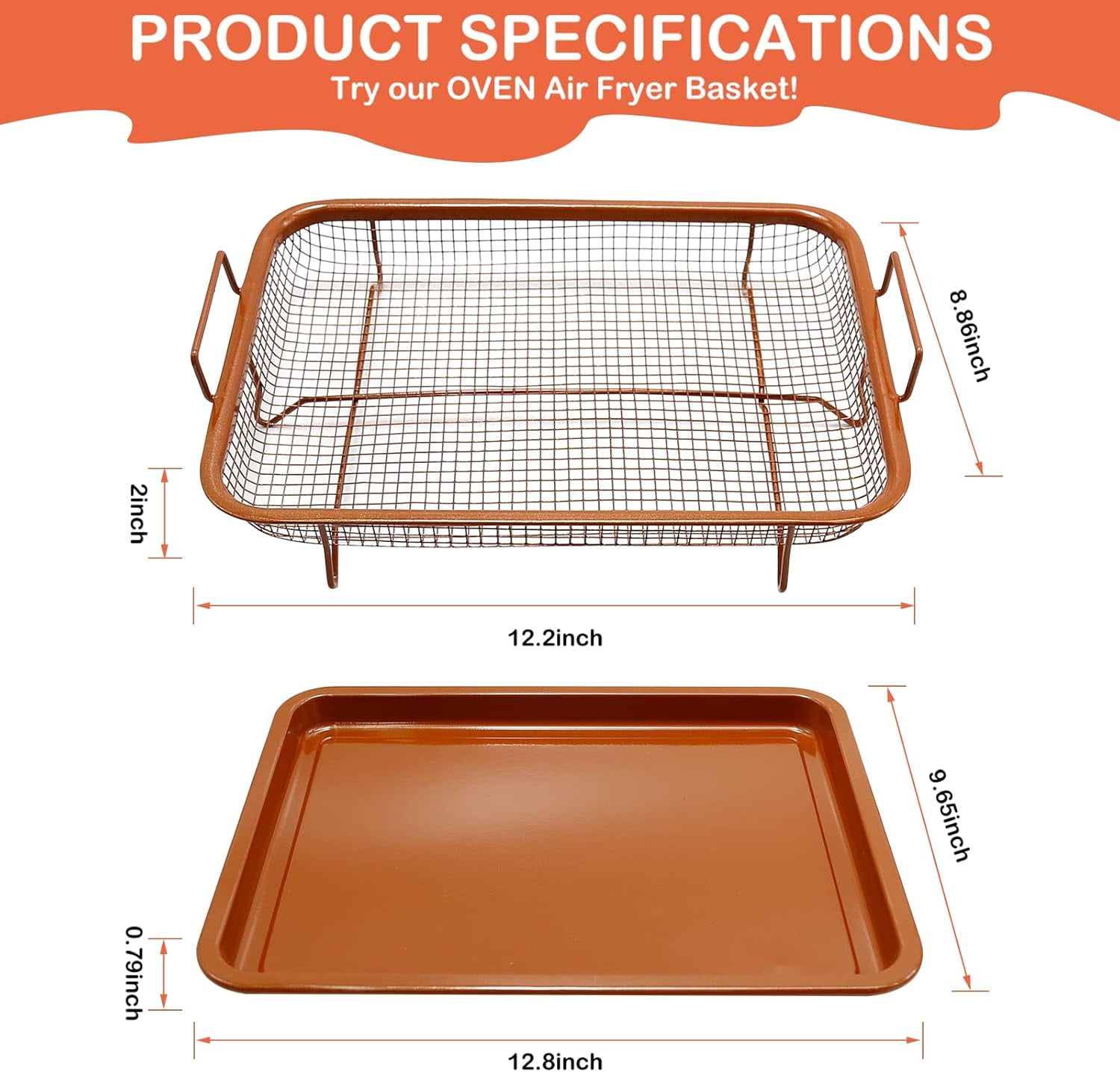 Air Fryer Basket for Oven,12.8" x 9.6" Oven Air Fryer Basket and Tray Set,Dishwasher Safe,Small Air Fryer Tray and Pans for Oven,Brown