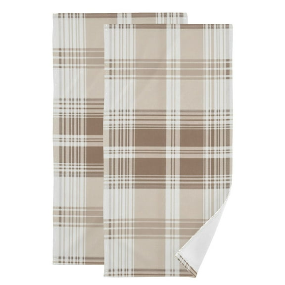 Brown and Beige Plaids Hand Towel Absorbent Bath Towels for Bathroom Sports Gym 28" x 14" Set of 2