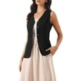 thumbnail image 4 of Cotton Linen Vest Waistcoat for Women Summer Sleeveless Button Down V Neck Blazer Vest Top XS Black, 4 of 6