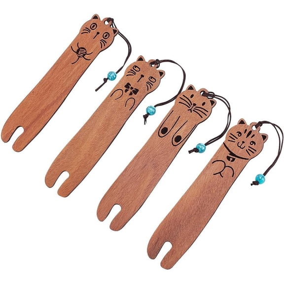 4pcs Wood Bookmarks 4 Styles Funny Cat Book Markers Cute Cats Shape Pages Markers Cat Book Lover Gifts Book Decoration for Women School Office Teachers Students Classrooms Reading for DIY