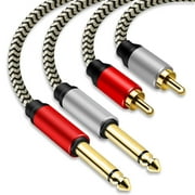 Dual 1/4 inch 2 x 6.35mm TS Mono Male Jack to Dual RCA Male Audio Cable, with PVC Shelled Housing and Nylon Braid,for