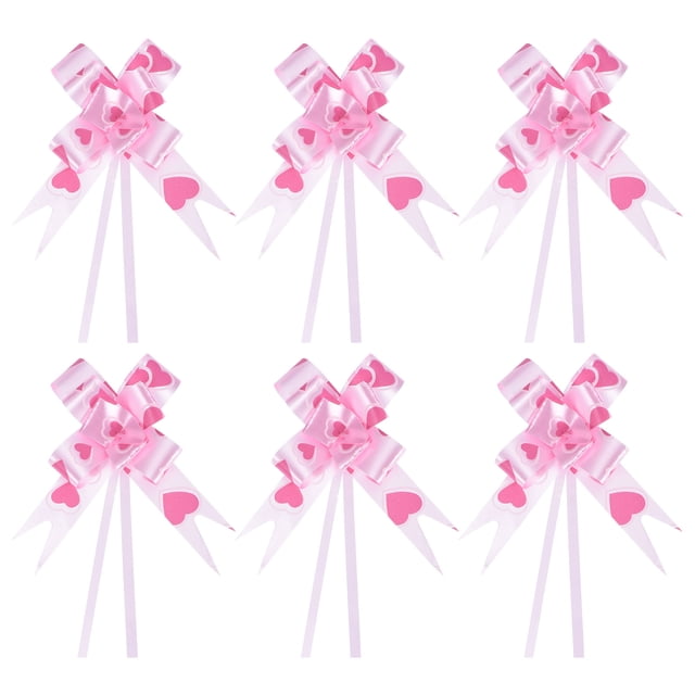 Unique Bargains 3.3inch Pull Bows Gift Wrapping Pull Bow Heart Pattern Baskets Present Bows Ribbon Pink 100 Pcs