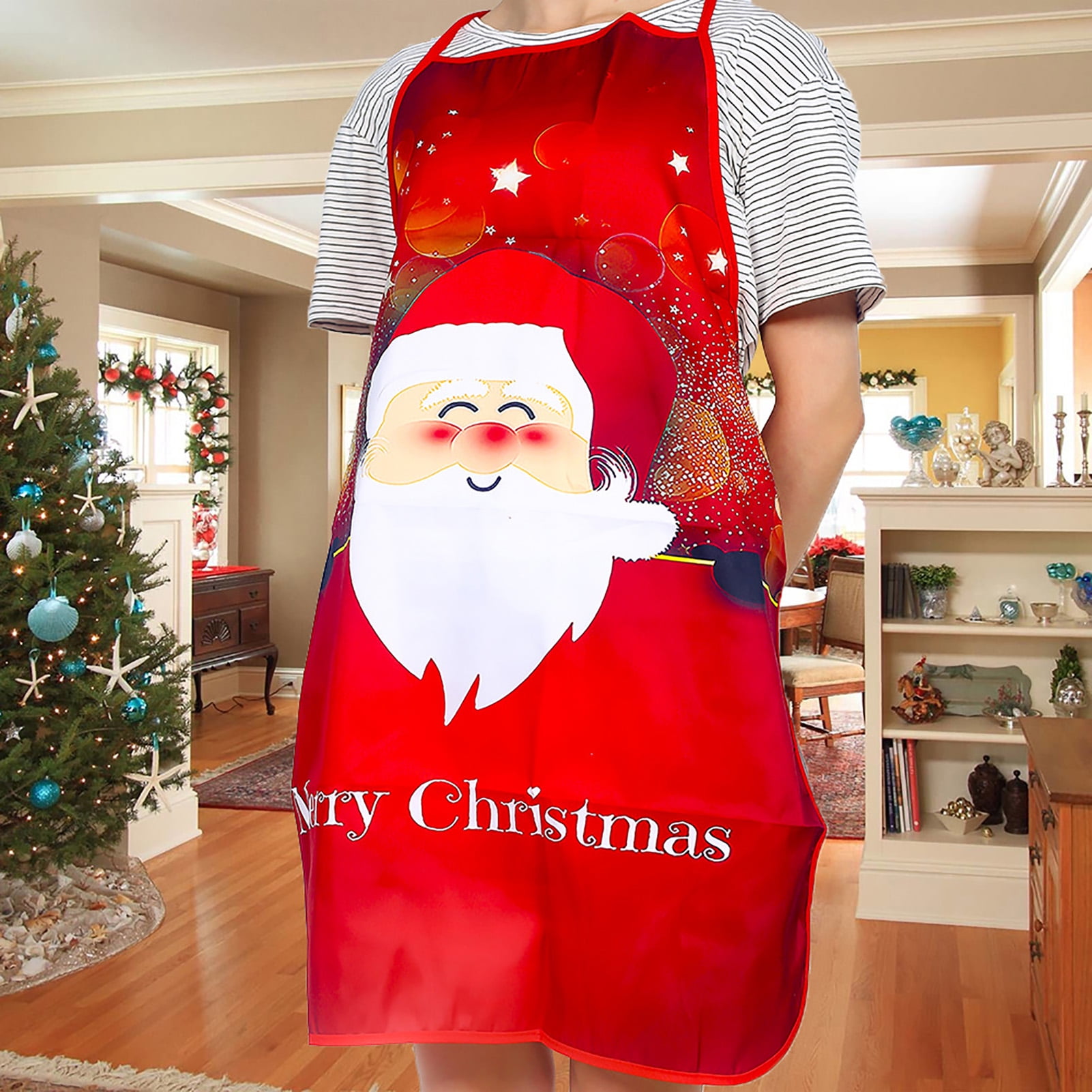 Christmas Apron Snowman Santa Elk Kitchen Linen Textile Gift Xmas Ornament Home 