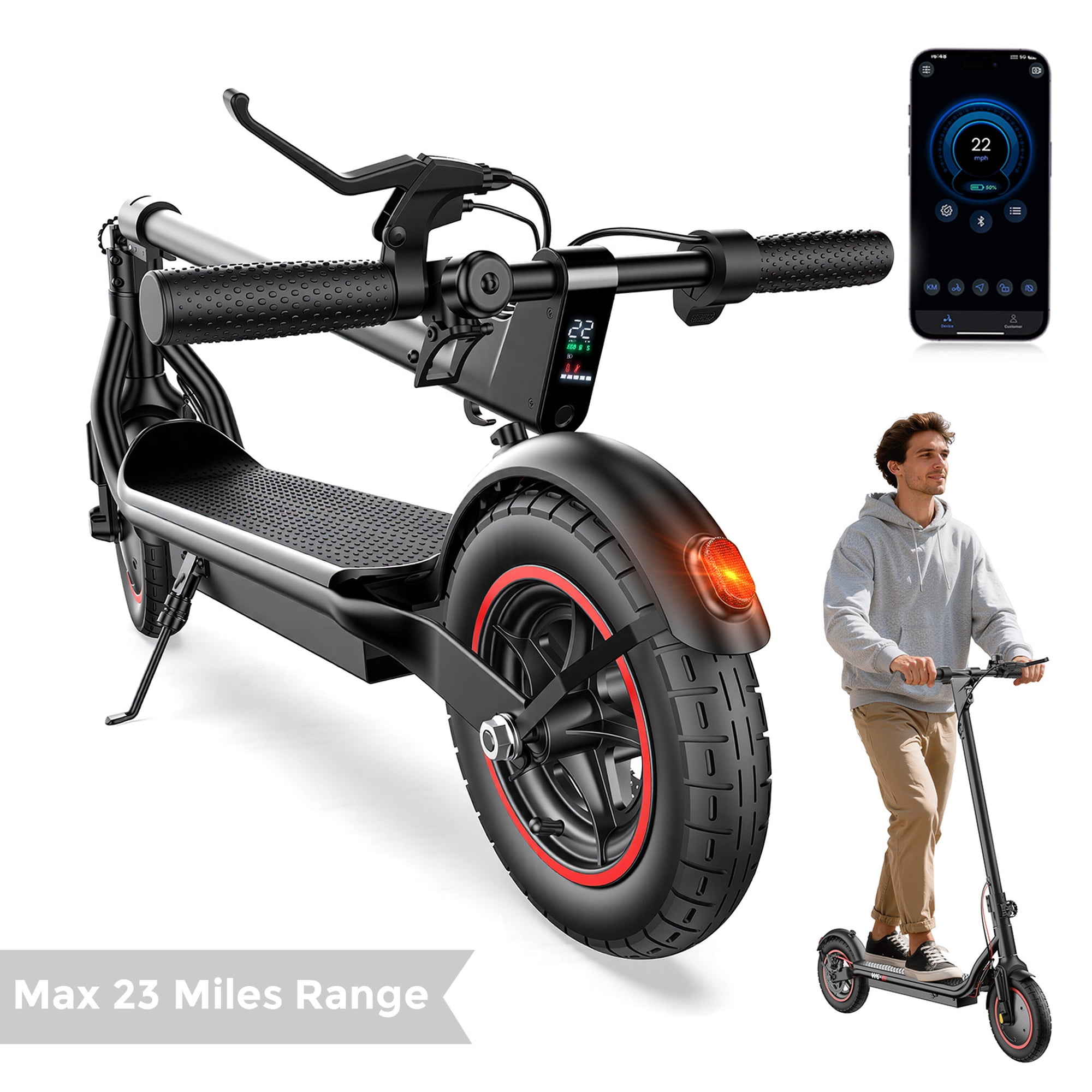 iScooter 500W Electric Scooter for Adults, Max 22Mph & 23Miles, 10" Pneumatic Tire, Foldable Commuting E-Scooter with APP Control, Black