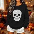 thumbnail image 2 of WEIWEN Halloween Sweatshirts for Women Oversized Skull Printed Long Sleeve Fall Outfits Halloween Sweaters for Women Going Out Tops Women's Clothing Spooky Season Clothes Black, XXL, 2 of 5