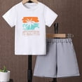 thumbnail image 2 of Gubotare Baby Boy Summer Outfit Boys Hawaiian Outfit 2Pcs Kids' Summer Beach Clothes Set Luau Tropical Shirt Top +Shorts for Children 3T 4T (Grey,3-4 Years), 2 of 6