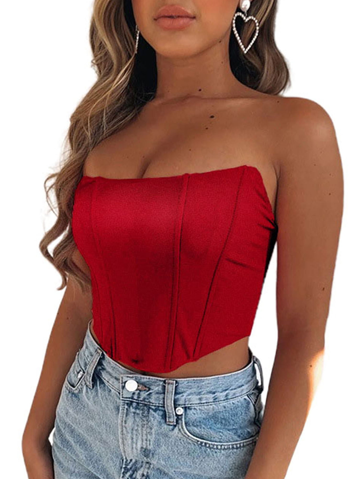 MixMatchy Women's Solid Side Drawstring Knit Tube Top