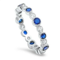 CHOOSE YOUR COLOR Eternity Ball Blue Simulated Sapphire Halo Ring .925 Sterling Silver Band CZ Female Size 7