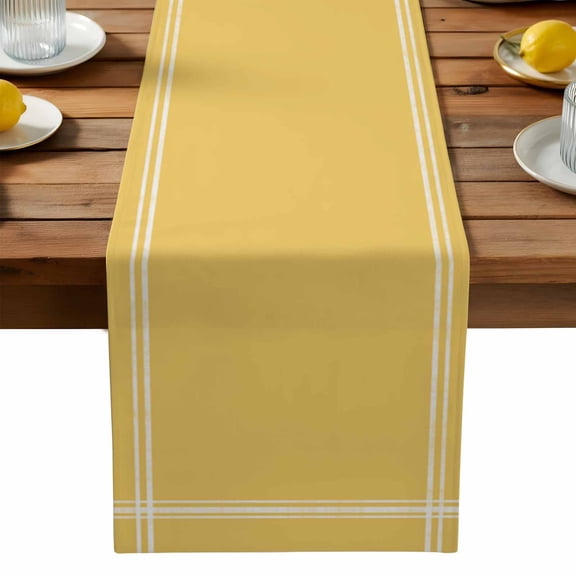 Pure Yellow Cotton Linen Table Runner for Dining Kitchen, Simple Solid Color Wedding Outdoor Party Tablerunners Decoration, Dresser Scarf Coffee Tablecloth Runners 13x36 Inches