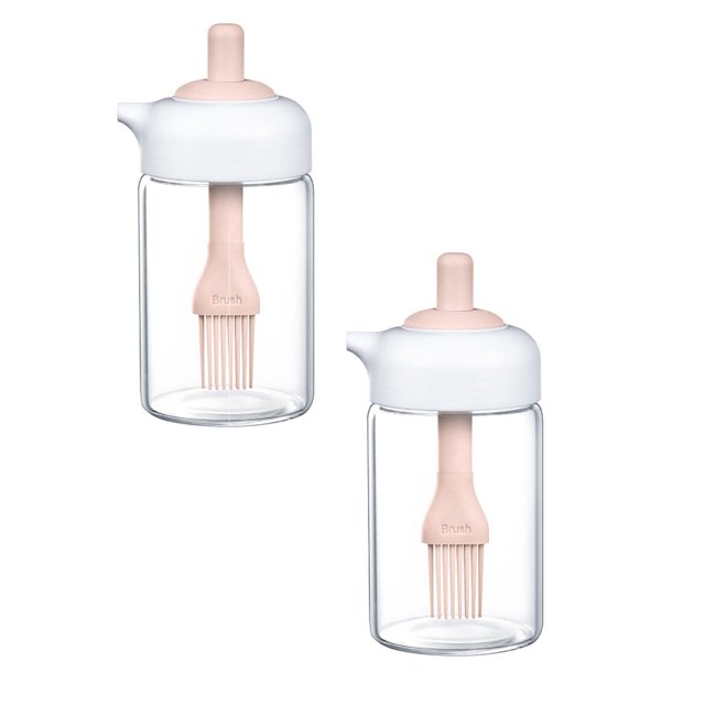 2PC Glass Bottle 1Pc Seasoning Bottle Oil Dispenser With Brush Glass Vinegar Bottle Dispenser Liquid Containers Cooking Oil Dispenser Vinegar Brush Bottle Oil Can Kitchen Storage Bottle Pink