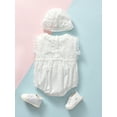 thumbnail image 2 of Biezeib Baby Girl Summer Outfits, Lace Trim Round Neck Sleeveless Romper + Hat 2 Piece Set for Infant Toddler, 2 of 6
