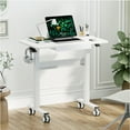 thumbnail image 2 of Mobile Standing Rolling Desk – White Top Sit Stand Up Desk with Drawer, Pneumatic Lift, Lockable Wheels, Adjustable Height Home Office Desk for Computer or Walkingpad, 2 of 9