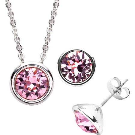 Swarovski Crystal Silver-Plated Necklace and Earring Set, Available in 12 Birthstones