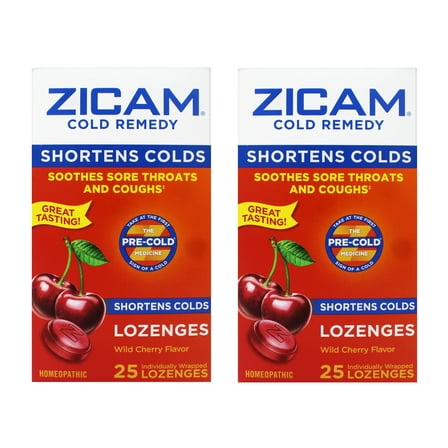 2 Pack - Zicam Cold Remedy Zinc Lozenges, Soothes Sore Throat and Coughs, Wild Cherry Flavor, 25 Count