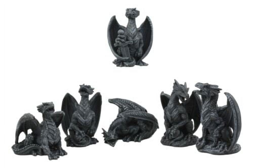 Ebros Six Faux Stone Gothic Mini Dragons Statue Set Myths Legends And Fantasy Action Dragon Figurine Collector Set