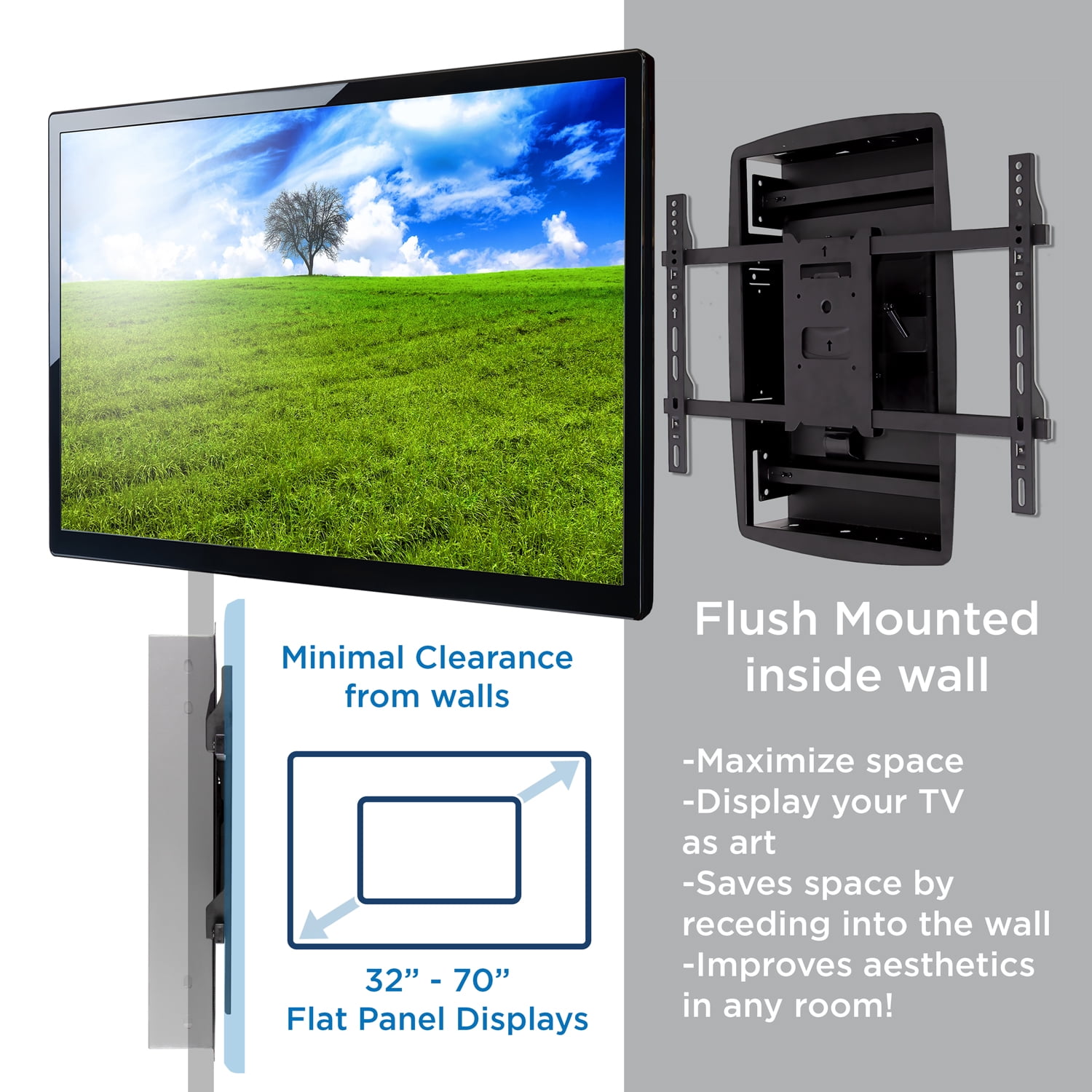 Mount-It! Recessed TV Mount | Fits 40"-70" TVs | In-Wall TV Bracket for Flush - Walmart.com
