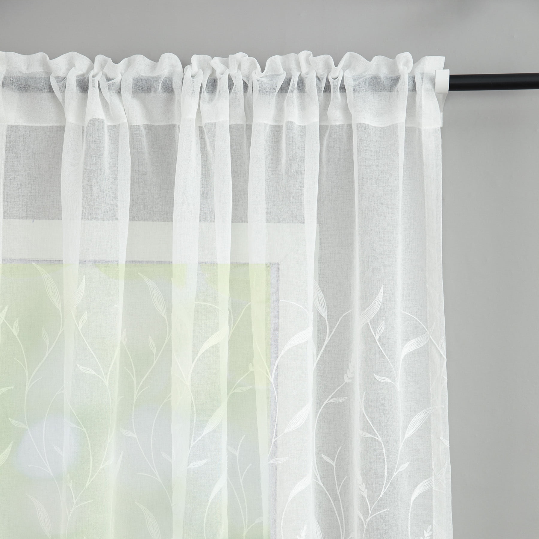 VOGOL Rod Pocket White Embroidered Sheer Curtains, Breathable Voile Drapes Window Treatment for Bedroom Living Room, 52W x 63L inches