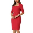 thumbnail image 4 of INSPIRE CHIC Women's Sheath Dresses with Belt Vintage Sweetheart Neck Pencil Dress M Red, 4 of 6