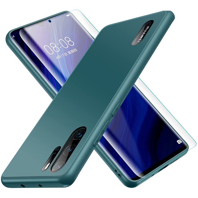 Compatible with Huawei P30 Pro Case, IBAOLE Luxury Soft Liquid Silicone Shockproof Protection Phone Case + Frosted Tempered Glass Back Cover IBAOLE P30 Pro (6.47 inch) (Midnight Green)Midnight Green-