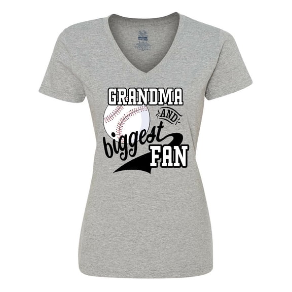 Inktastic Grandma and Biggest Fan- Baseball Family Fan Women's V-Neck T-Shirt