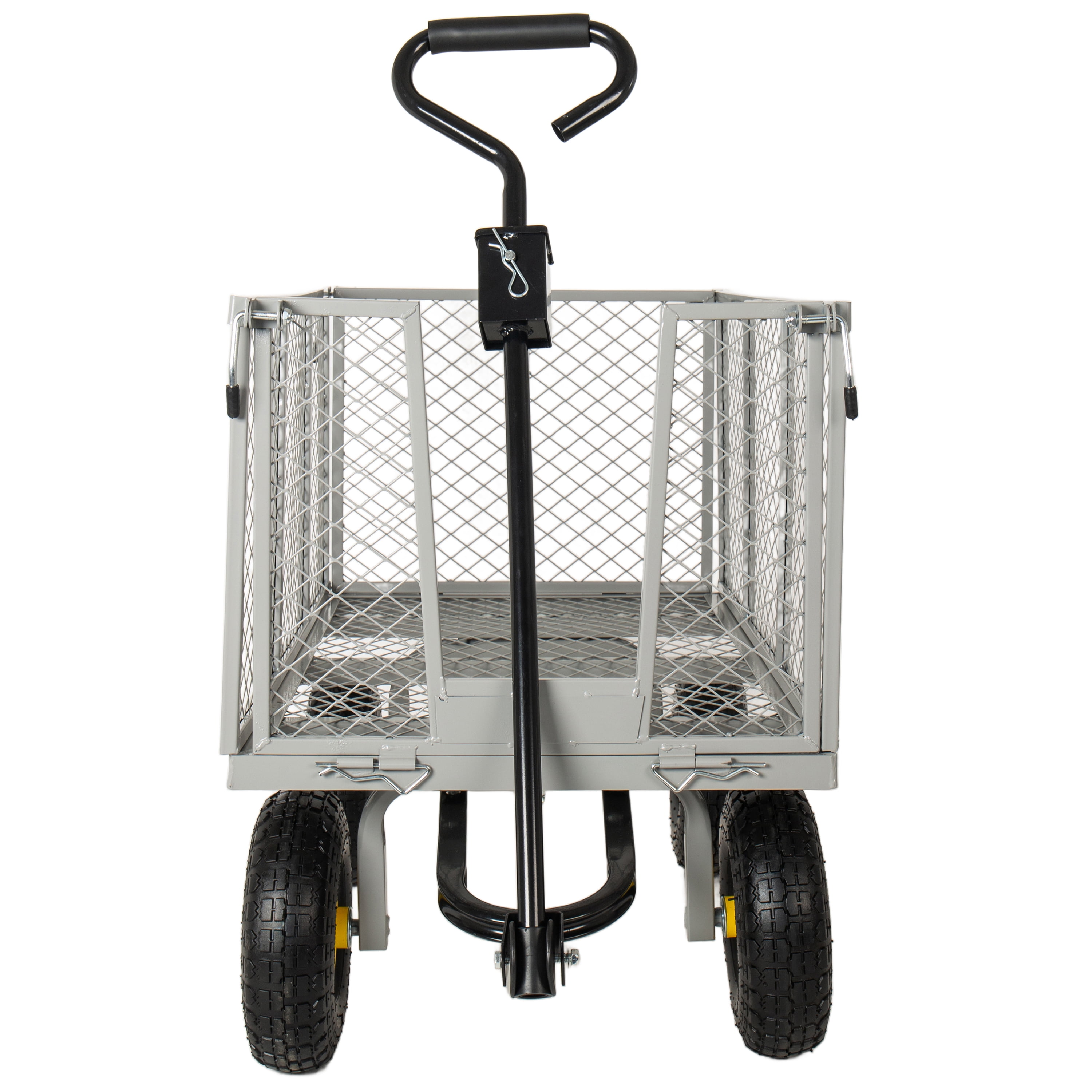 3 in 1 Oversized Steel Garden Cart, 880lbs Pullable Mesh Metal Garden Cart, All-Terrain Utility Cart with Removable Liner & Side Panels & Mesh Tray for Outdoor Lawn, Patio and Landscaping, Gray