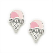 Cute Little Pink Enamel Ice Cream Cone Earrings with Swarovski Crystals, #7146
