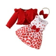 thumbnail image 2 of BRGZLK Girls Ruffle Long Sleeve Dress Cute Round Neck Heart Printed Bow Cotton Cardigan Set Spring Autumn Clothes Outfits with Headband Red 18-24 Months, 2 of 5