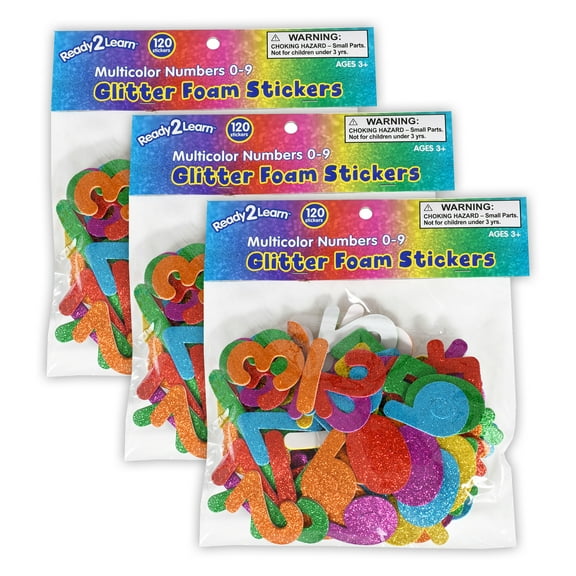 READY 2 LEARN Glitter Foam Stickers - Numbers - Multicolor - 120 Per Pack - 3 Packs