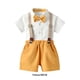 thumbnail image 4 of Sonducket Camisa de manga corta con botones para niños, conjunto de pantalones, ropa de fiesta con lazo, pantalones cortos con bolsillos conjuntos de ropa Amarillo 80cm, 4 of 6