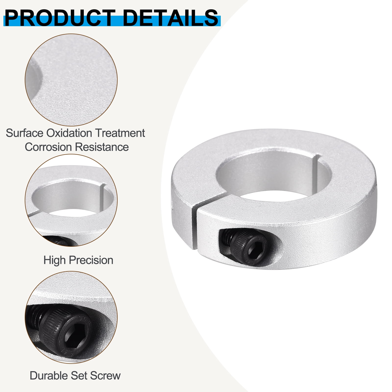 Aluminum Alloy Bore 32mm Single Split Shaft Collar 60mm OD 15mm Thickness with Set Screw, Silver 4 Pack
