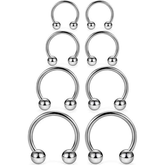 YMCSTONEMA 8PC G23 Horseshoe No Stamp Titanium Body Piercing Jewelry [Includes 8PCS G23 Titanium Horseshoe Nose Ring], 6mm, 8mm, 10mm, 12mm