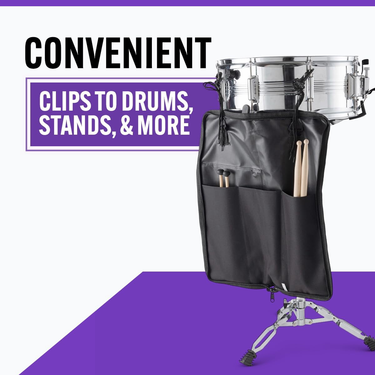 On-Stage Student Percussion Kit - Maple Drumsticks, Rubber Mallets, Chrome-Plated Drum Key, Educational Poster, Three-Pocket Bag