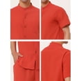thumbnail image 6 of INSPIRE CHIC Men's Linen Sets Band Collar Button Down Short Sleeves Shirt Solid Beach Shorts M Brick Red, 6 of 6
