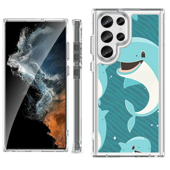 Shockproof Bumper Phone Case for Samsung Galaxy S23 Ultra 5G, by OneToughShield ® - Smiling Dolphin