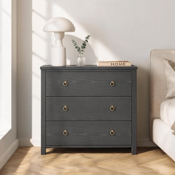 3 Drawer Dresser for Bedroom, Wood Storage Cabinet with Large Drawers, Chest of Drawers for Living Room, Closet and Entryway,Black
