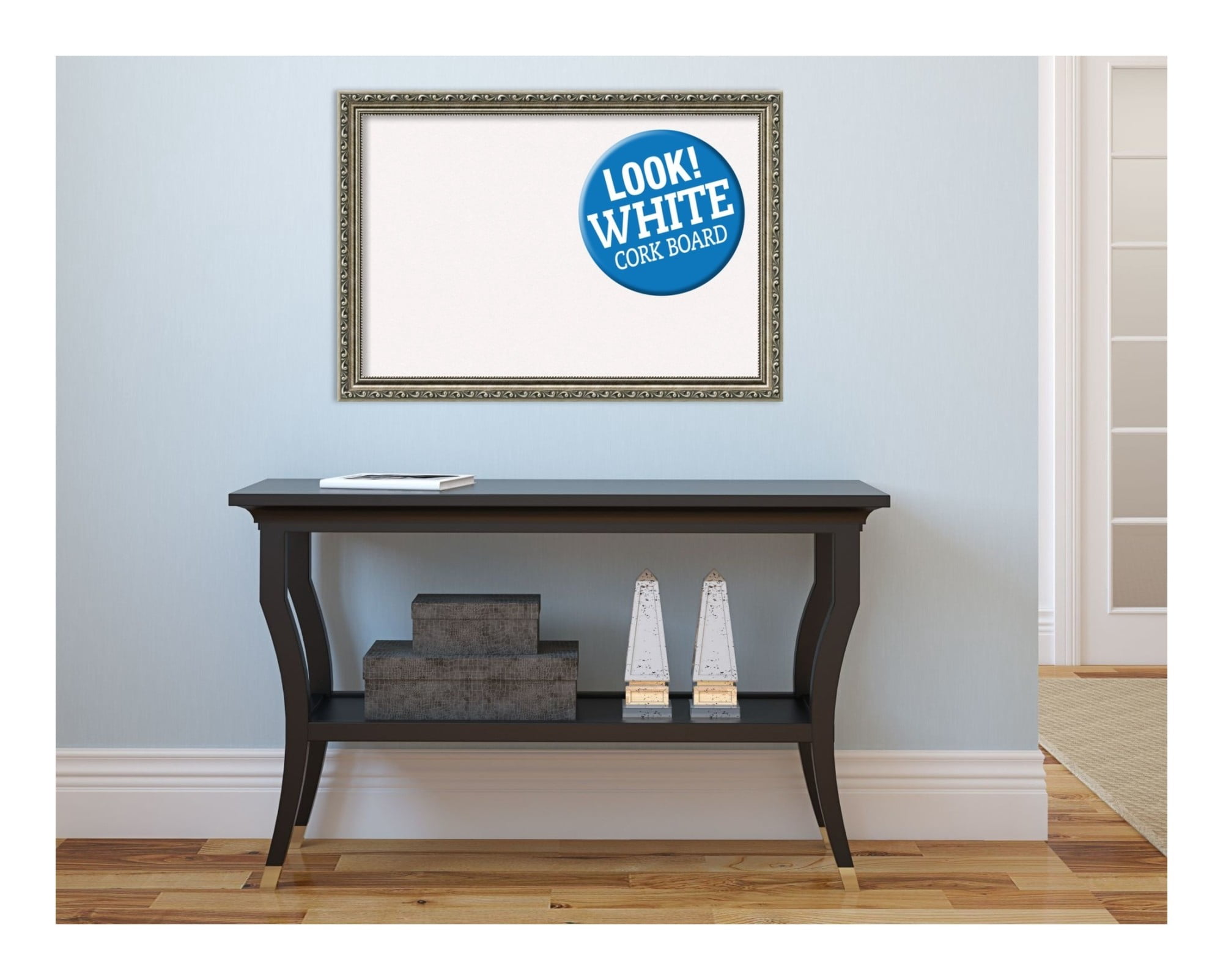 Amanti Art Natural Cork Board Wood Framed Parisian Silver Bulletin Board 26 in. x 18 in.