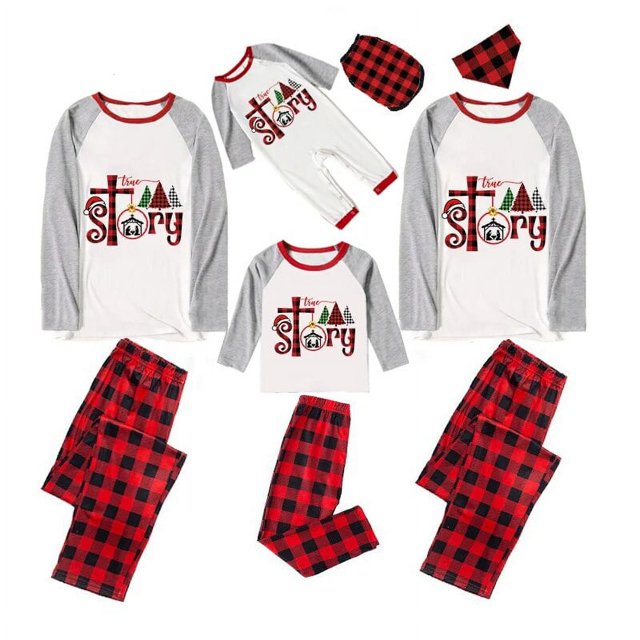 Pijamas familiares a juego de Navidad, True Jesus Story, pantalones a cuadros, conjunto de pijamas