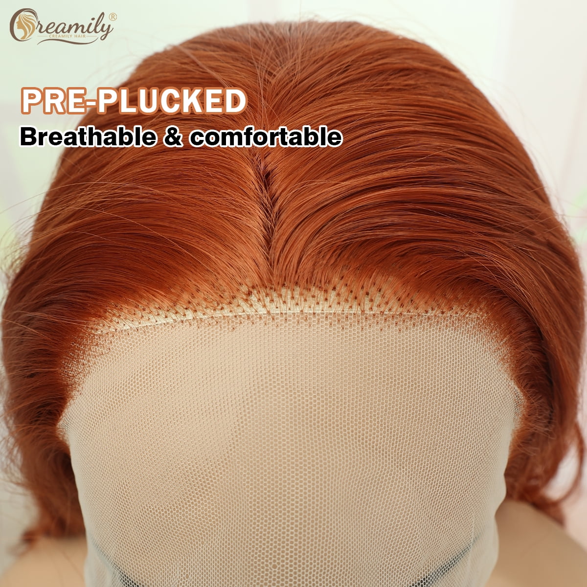 Creamily 26 Inch Lace Front Wigs Free Part Long Wavy Synthetic Glueless Half Hand Tied Lace Wigs For Women（Orange Color ）