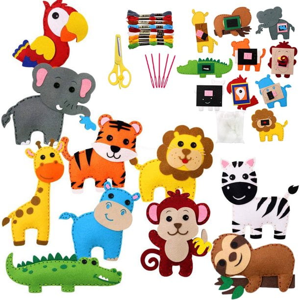 Animal DIY Sewing Kit with 14 Pieces Key Rings Felt Animal DIY Crafts for Girls and Boys Educational Sewing for Kids Art Craft Kits for Beginners 14 Pieces DIY Sewing Kit for Kids 
