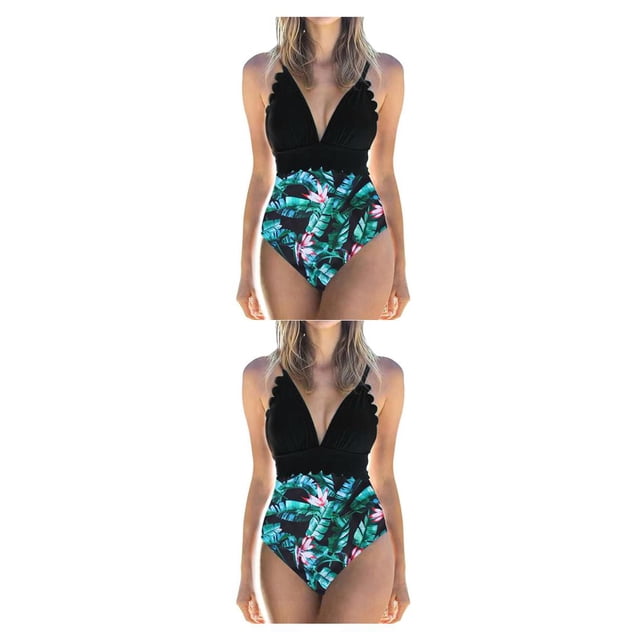 Yuarrent Traje de baño sin mangas para mujer, traje de baño con relleno, traje de baño a la moda, ropa de playa, verde + flor blanca M Type3 NO3 Yuarrent CBP218372
