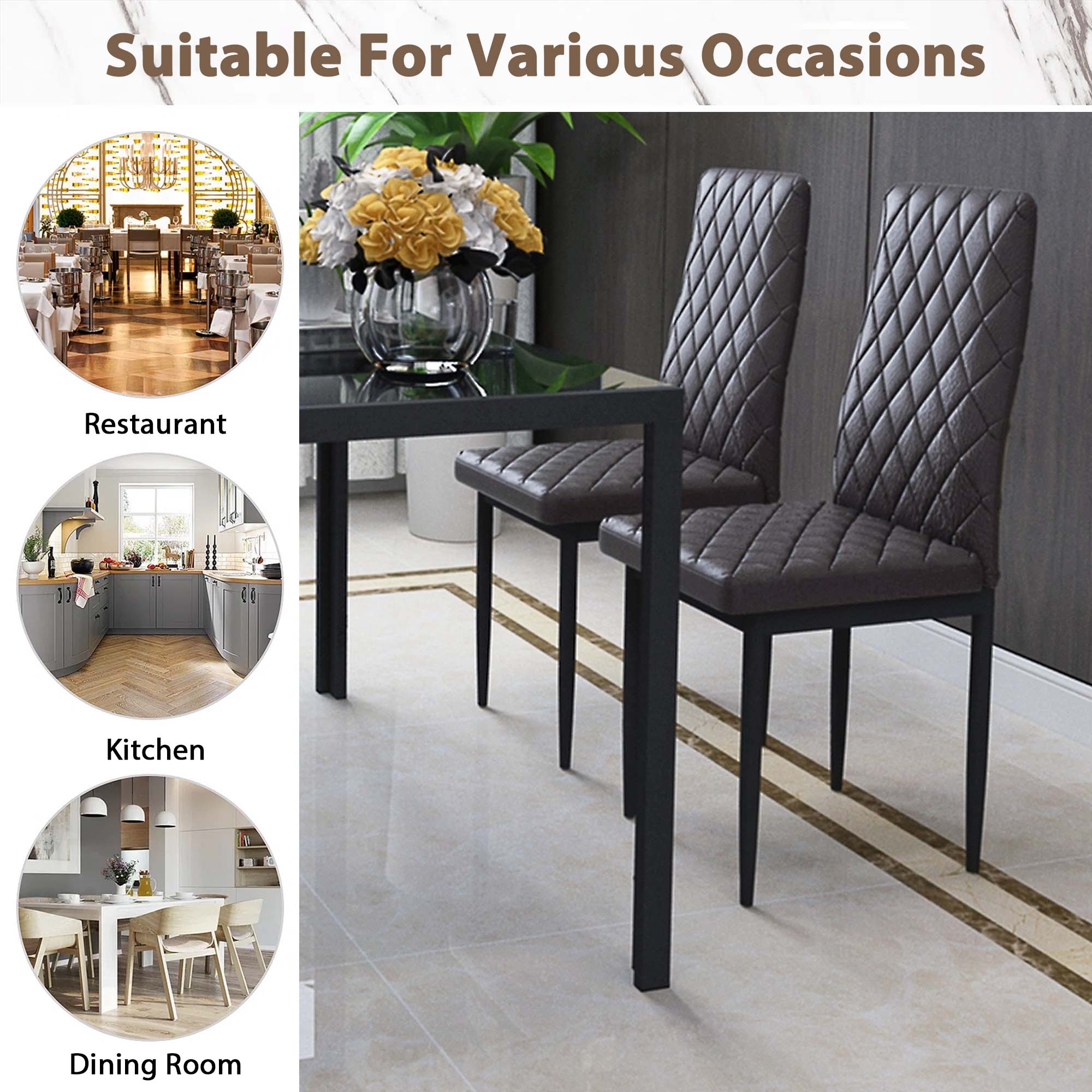 Aukfa 5-Piece Dining Table Set, Tempered Glass Dining Table with 4 Faux Leather Chairs for Dining Room, Kitchen - Black