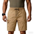 thumbnail image 3 of Nestiefly Cargo Shorts for Men Drawstring Elastic Waist Relaxed Fit Summer Breathable Outdoor Hiking Beach Work Shorts Multi-Pocket Khaki L, 3 of 6