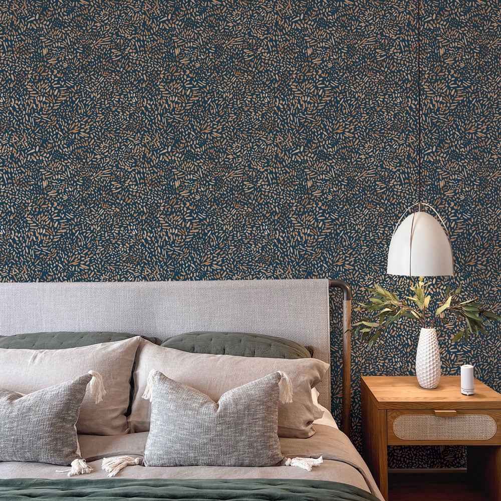 Tempaper Brushstroke Garden Navy Peel and Stick Wallpaper, 20.5" x 16.5'