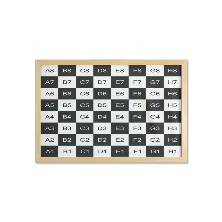 Checkers Game Wall Art with Frame, Monochrome Chess Board Design with Tile  Coordinates Mosaic Square Pattern, Printed Fabric Poster for Bathroom  Living Room, 35 x 23, Black White, by Ambesonne 